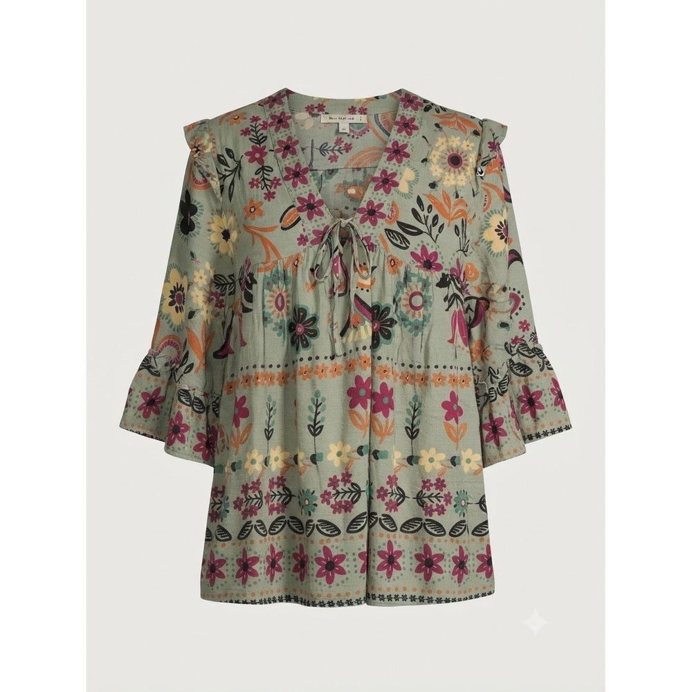 Three Birds Best Top Blouse L Boho Hippie Floral Peasant New